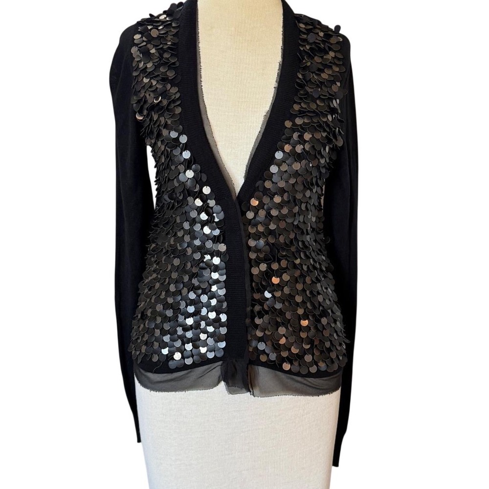 Vintage Line Knitwear Sequin Cardigan Womens Small Black